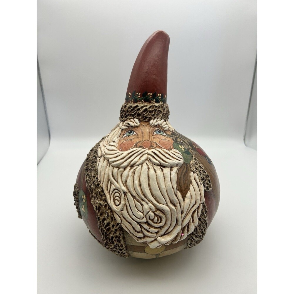 Santa Folk Art Painted Gourd Signed Sculpture G2Taylor 1999 #3 Christmas Decor - Picture 2 of 16